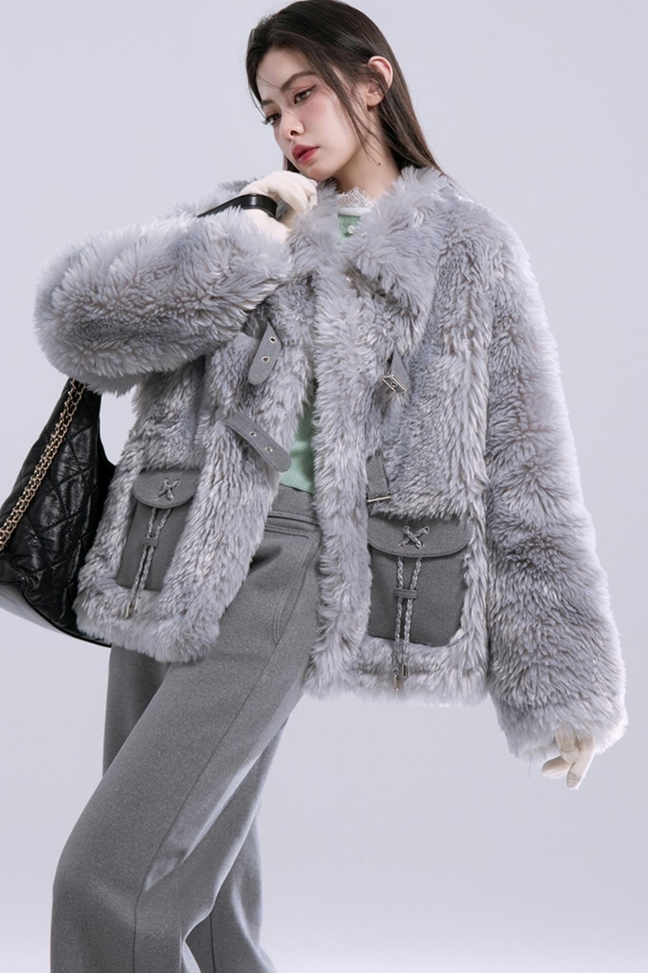 Panelled Eco-Fur Coat