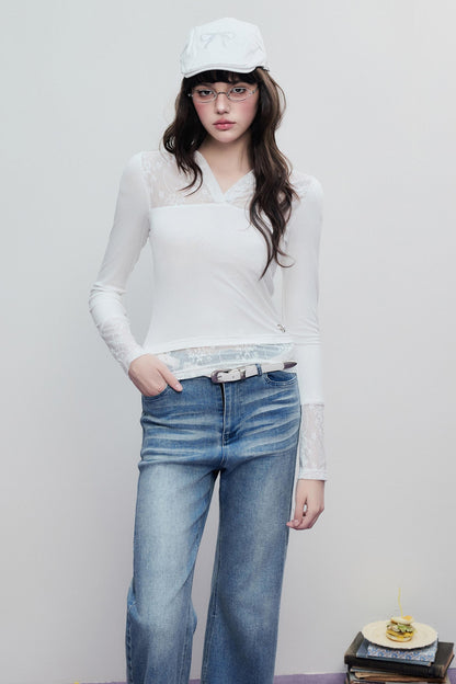 Skeleton Lace Hooded Polo Top