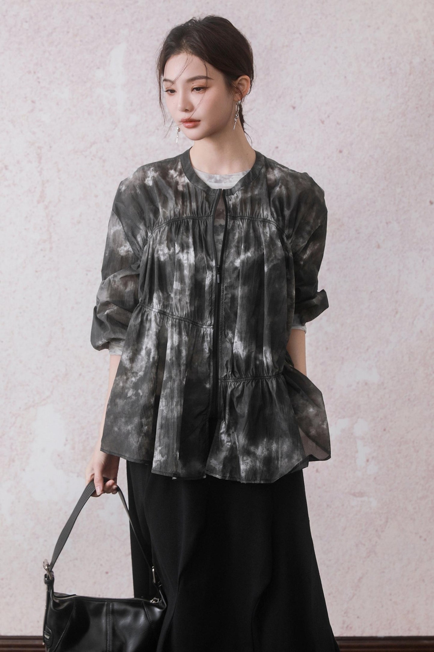 Ink Black Print Airy Outer