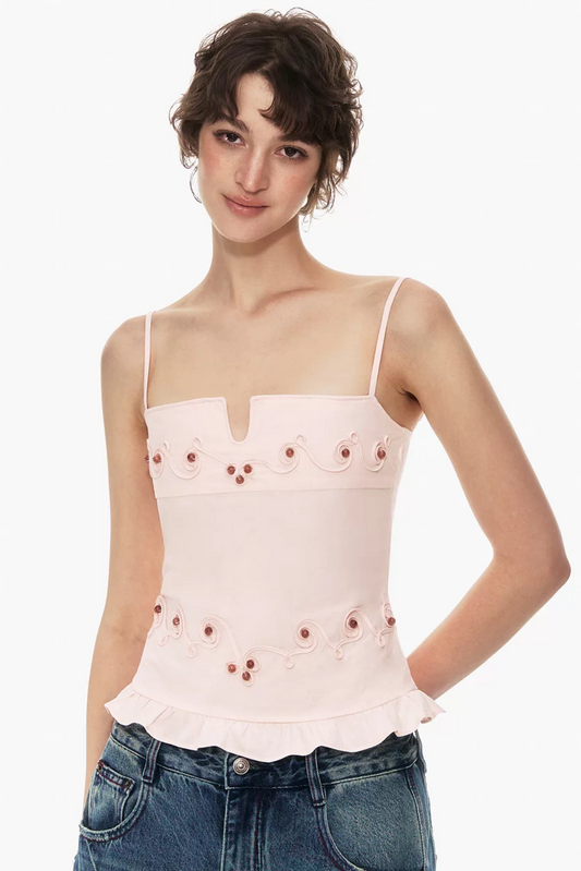 Embroidered Cotton Ruffled Top