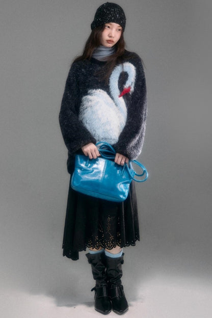 Moonlight Swan Faux Velvet Sweater