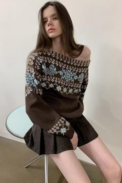Brauner Fair-Isle-Wollpullover