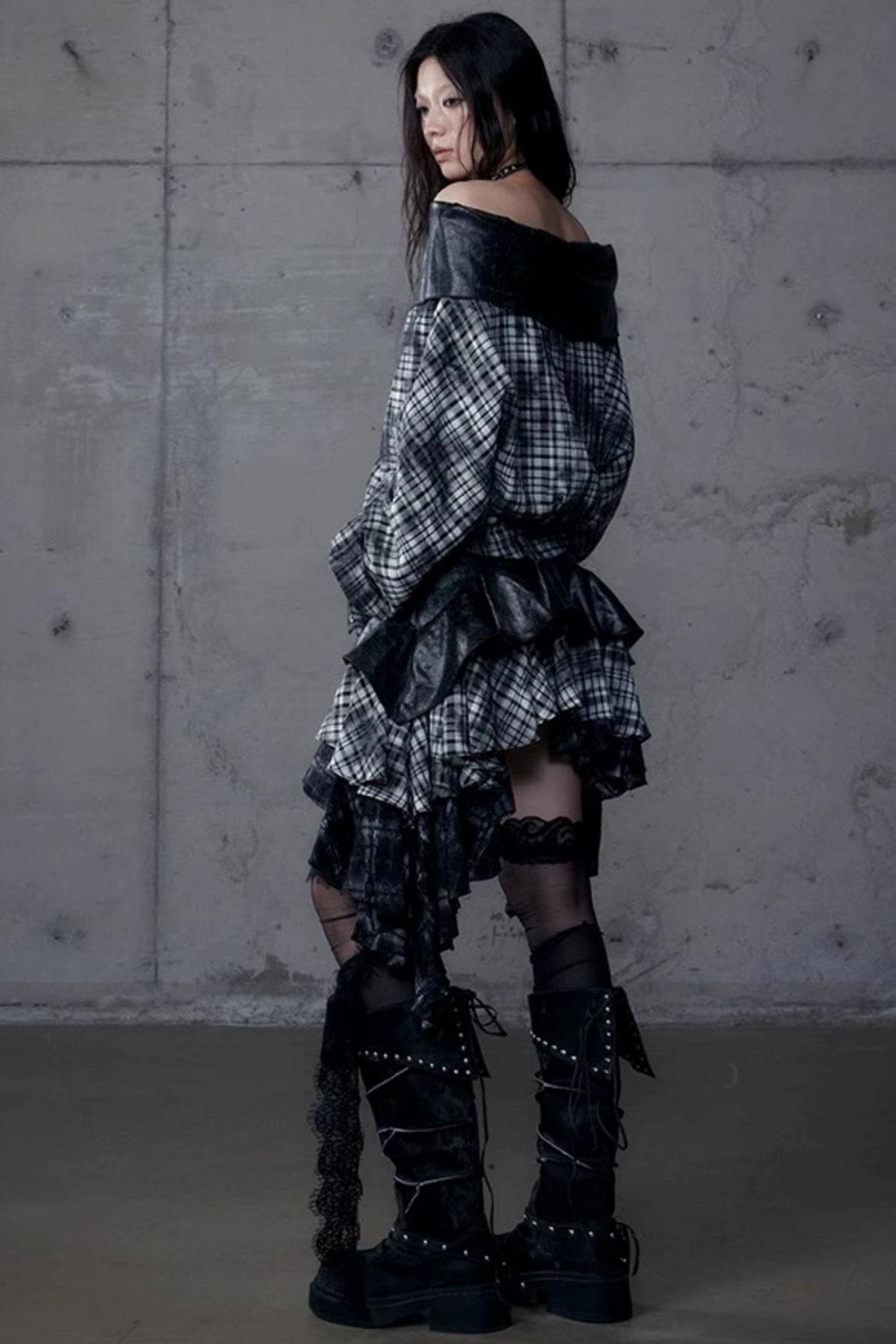 Dark Plaid Leather Top