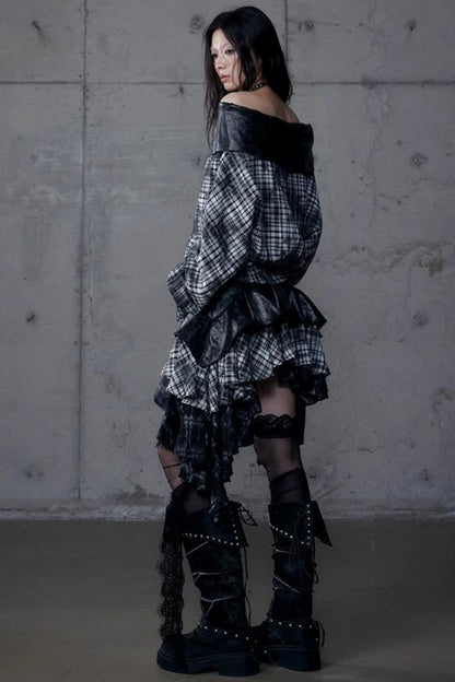 Dark Plaid Leather Top