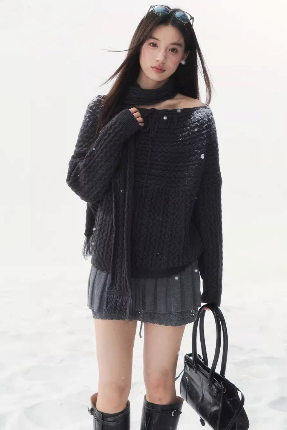 Vintage Off-Shoulder Knit Sweater