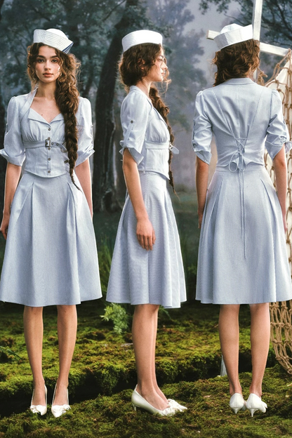 French Old Money Striped Shirt Skirt Set-Up