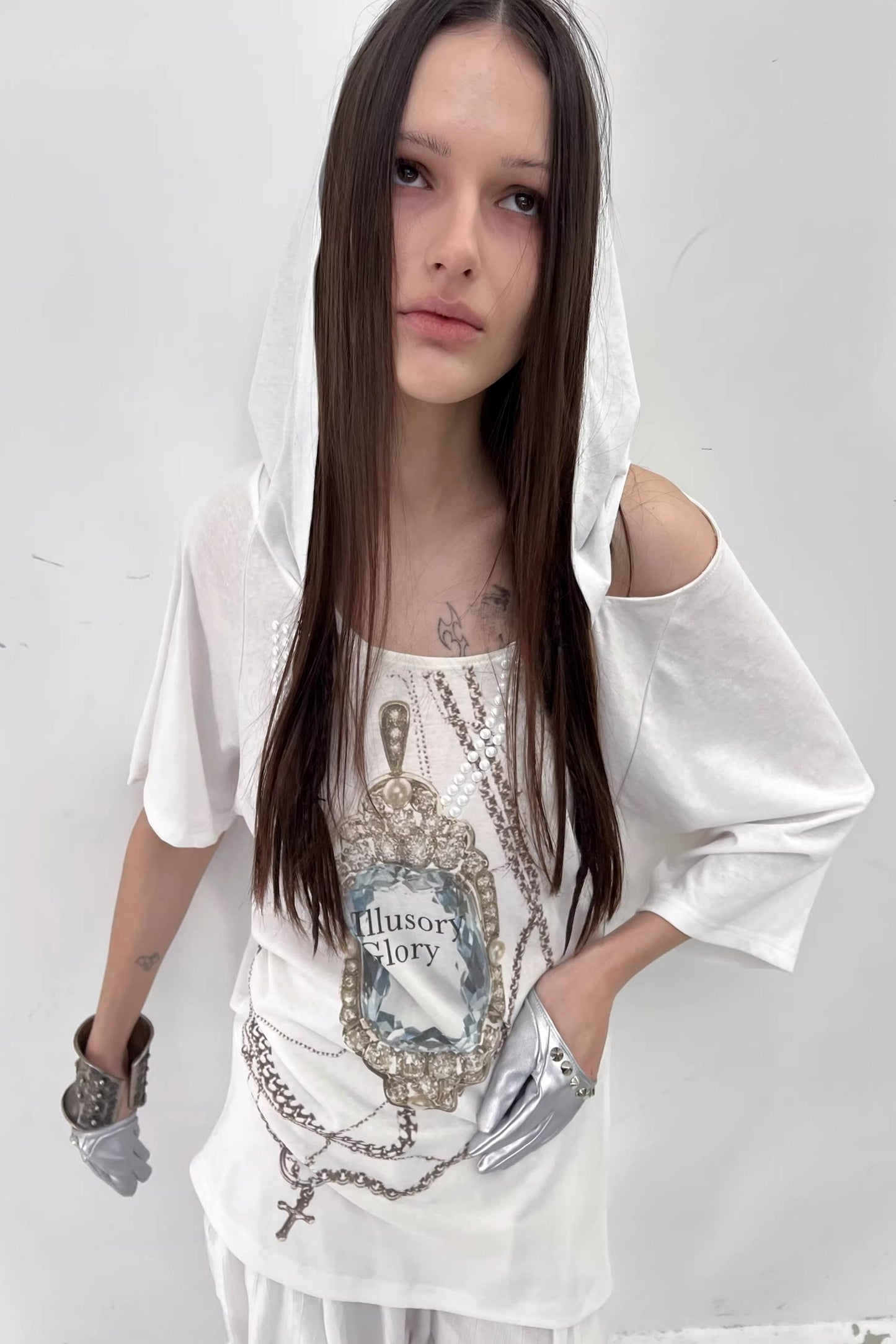 Retro Gemstone Hooded Top