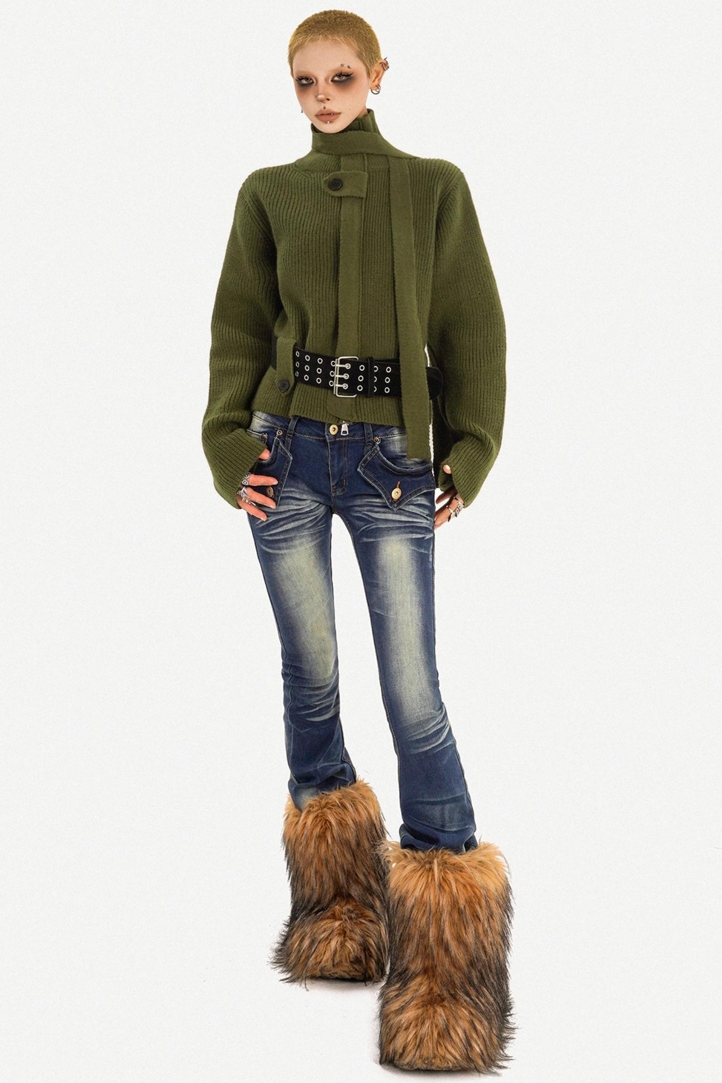 Retro Stand-Up Collar Cardigan