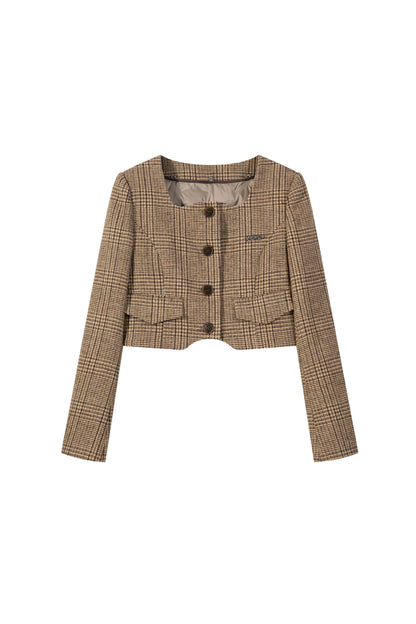 Brown Checked Tweed Jacket