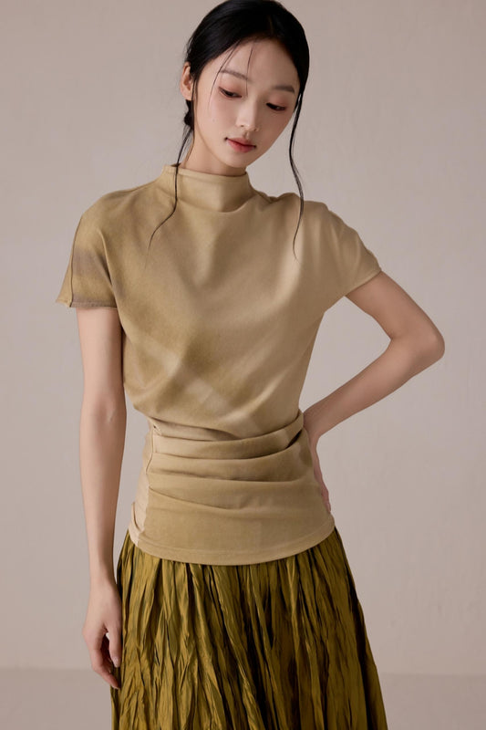Pleated High Neck Tee