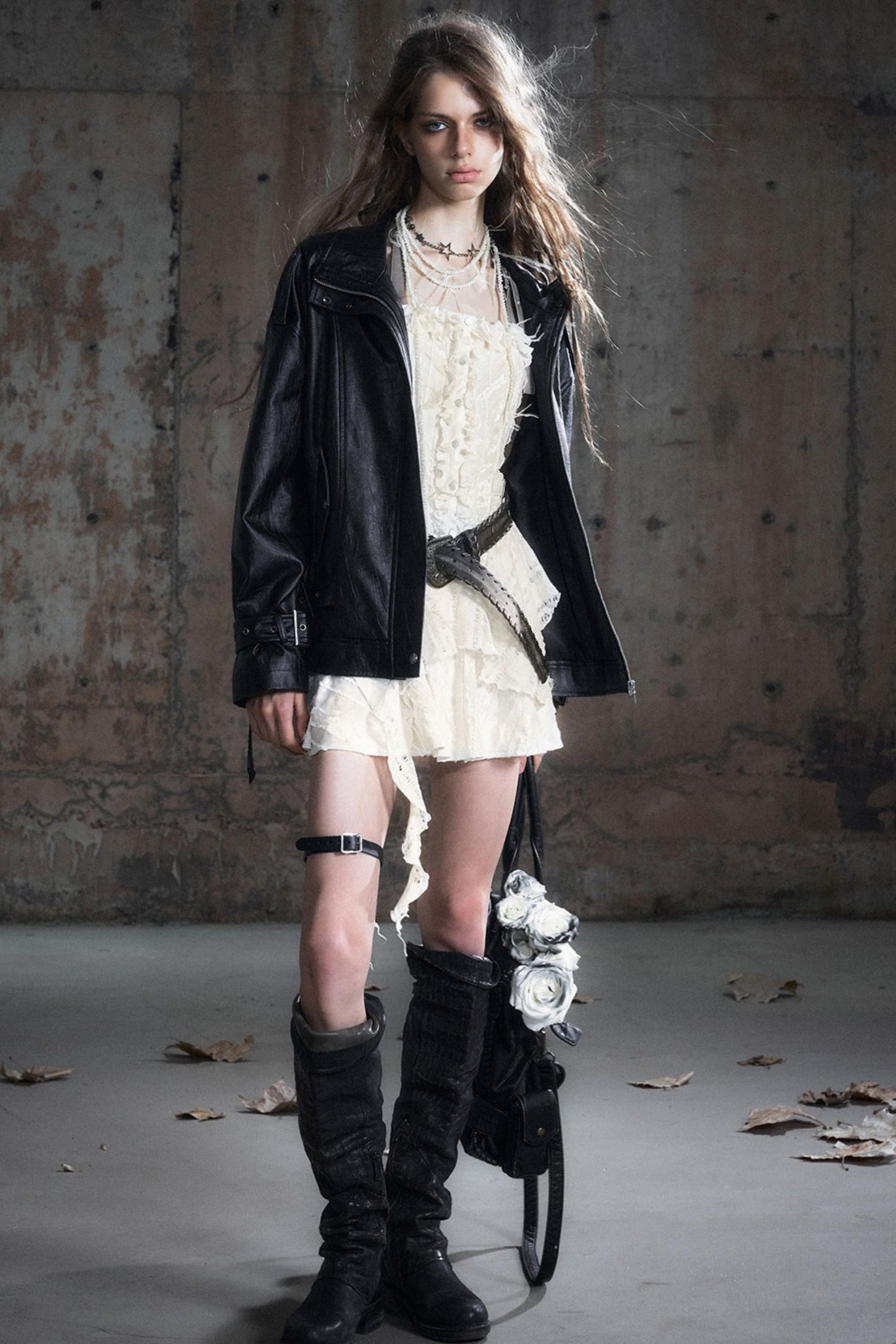 Black Textured Leather Jacket