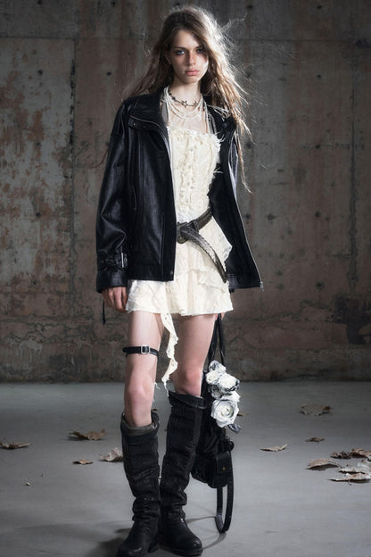 Black Textured Leather Jacket