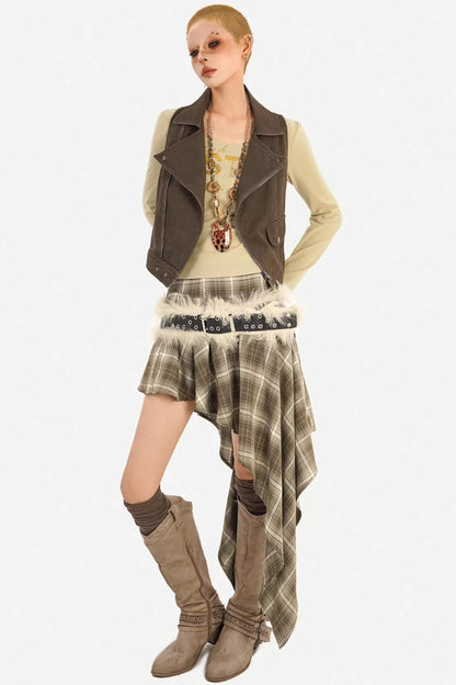 Retro Plaid Asymmetrical Skirt