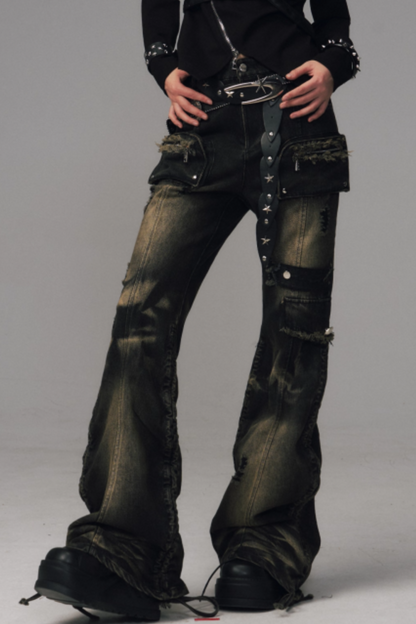 Retro Washed Flared Denim Pants