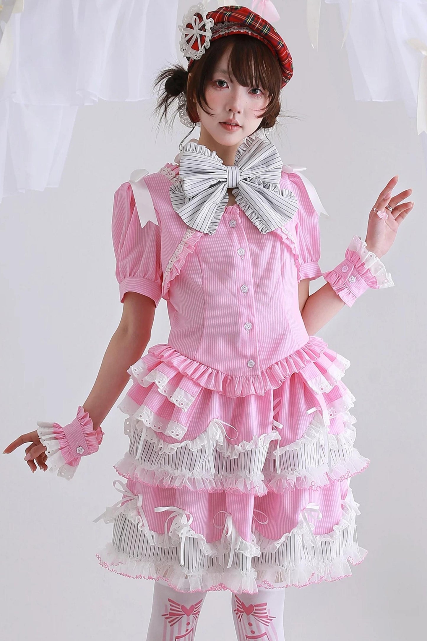 Pink Striped Puffy Skirt