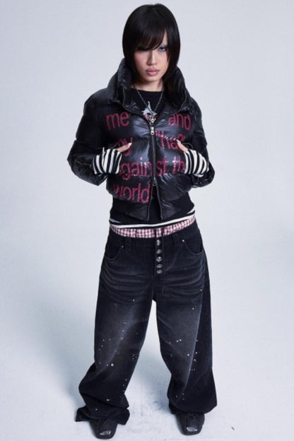 Two-Color Multi-Zipper Cotton Jacket