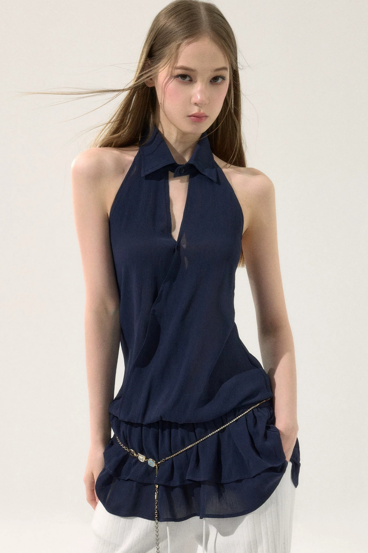 Striped Ruffle Halter Dress