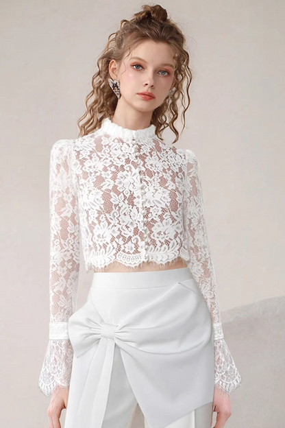 Lace Bow Tie Top and Pants Set-Up