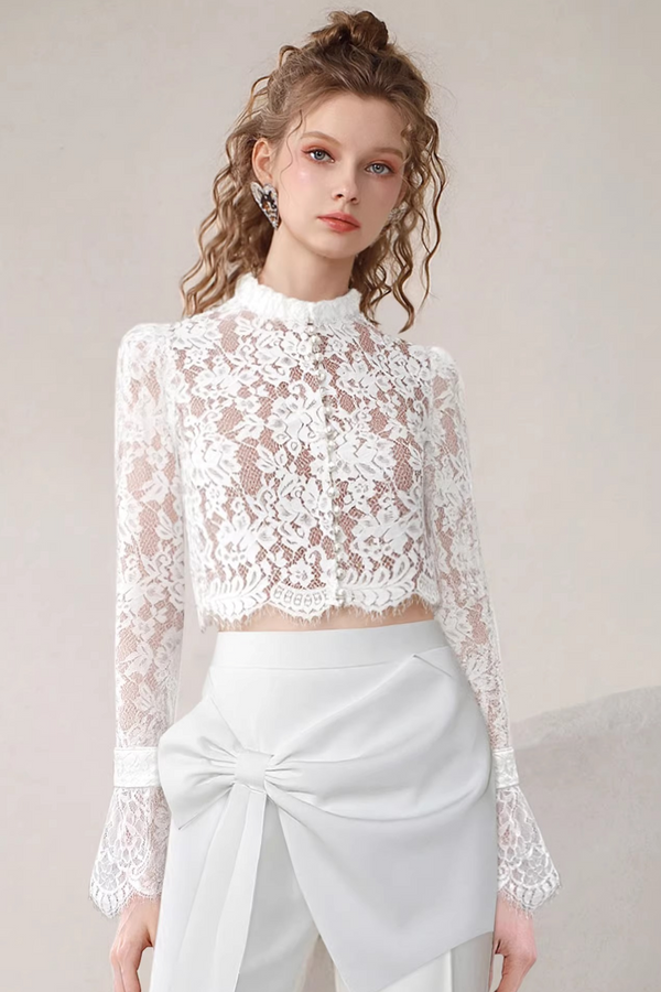 Lace Bow Tie Top and Pants Set-Up