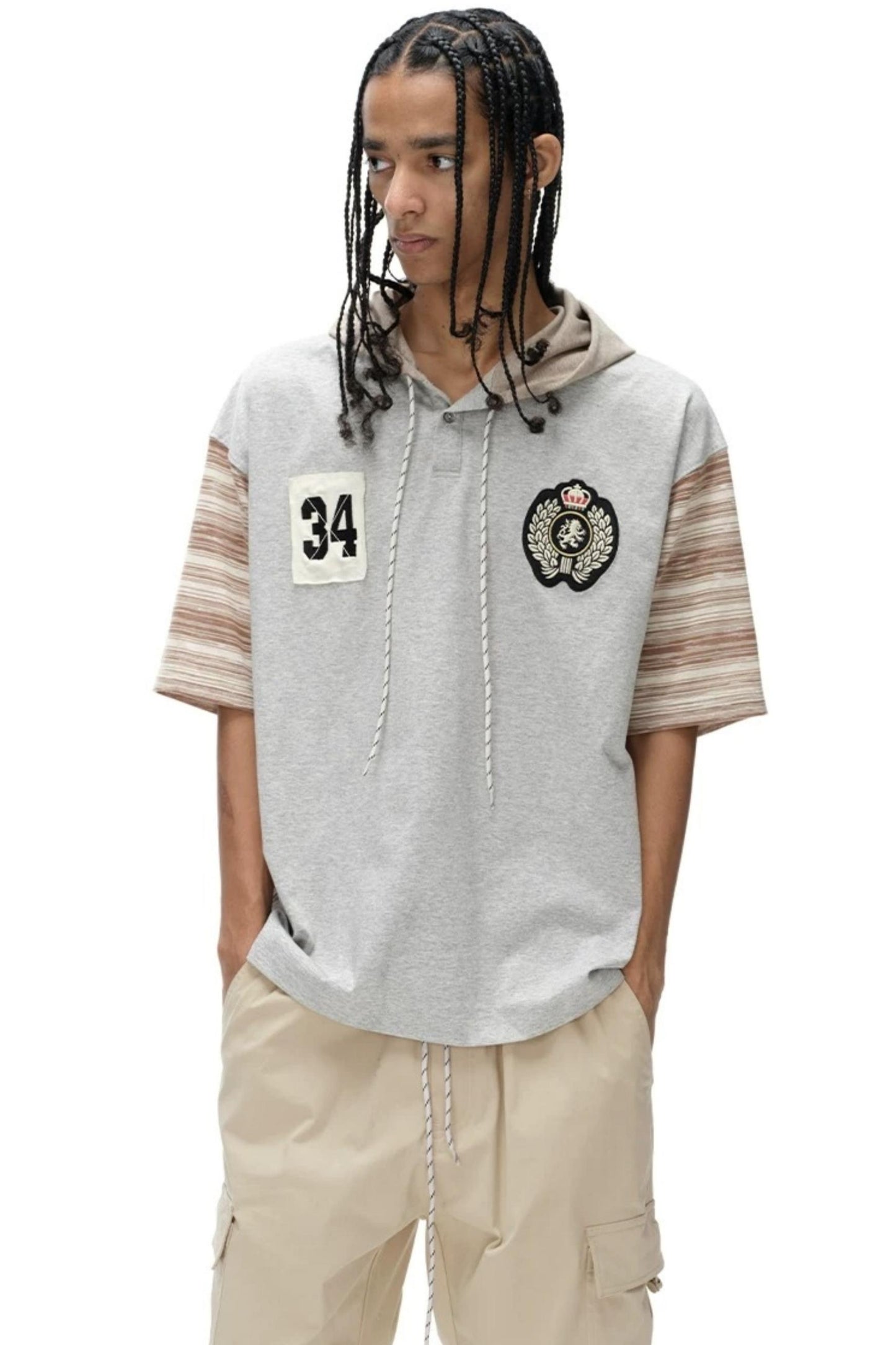 Hooded Striped Badge T-Shirt