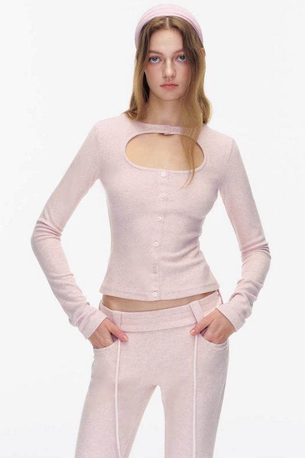 Cutout Detail Pink Top Pants Set-Up