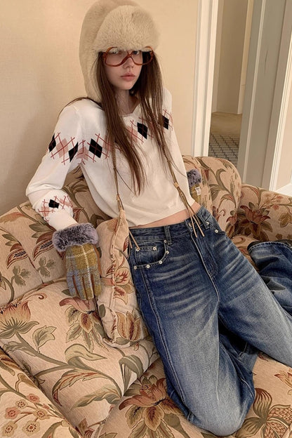 White Diamond Wool Knit Sweater