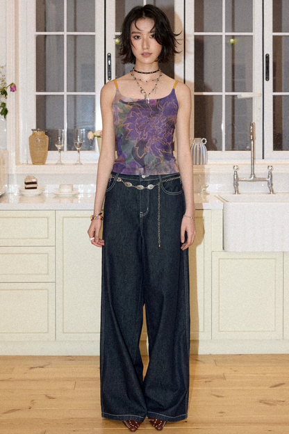 Floral Rhinestone Mesh Camisole