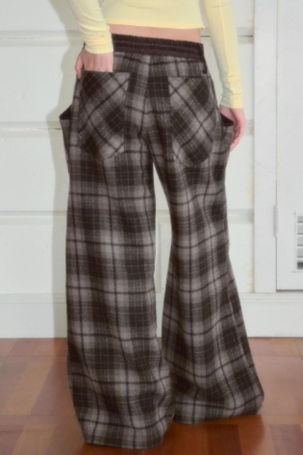Retro Loose Straight Plaid Trousers