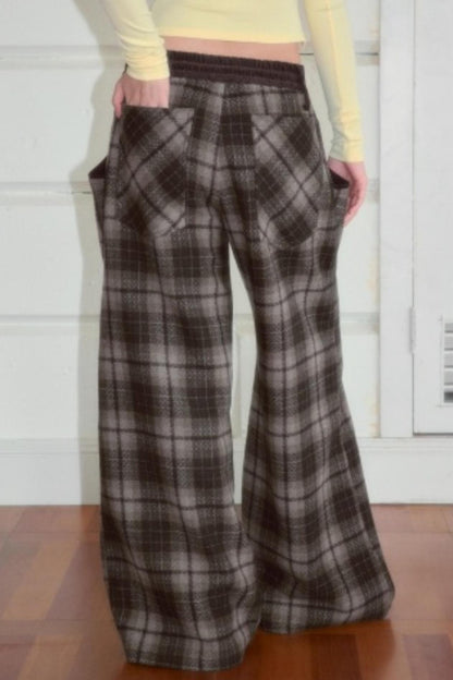 Retro Loose Straight Plaid Trousers