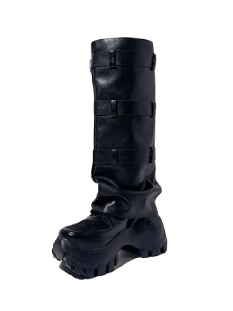 Y2K Punk Style Triple Belt High Heel Long Boots