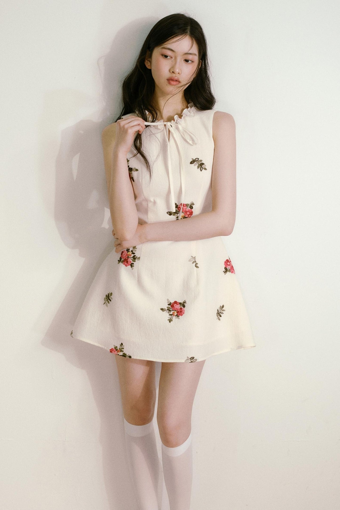 Floral Beige Sleeveless Summer Dress