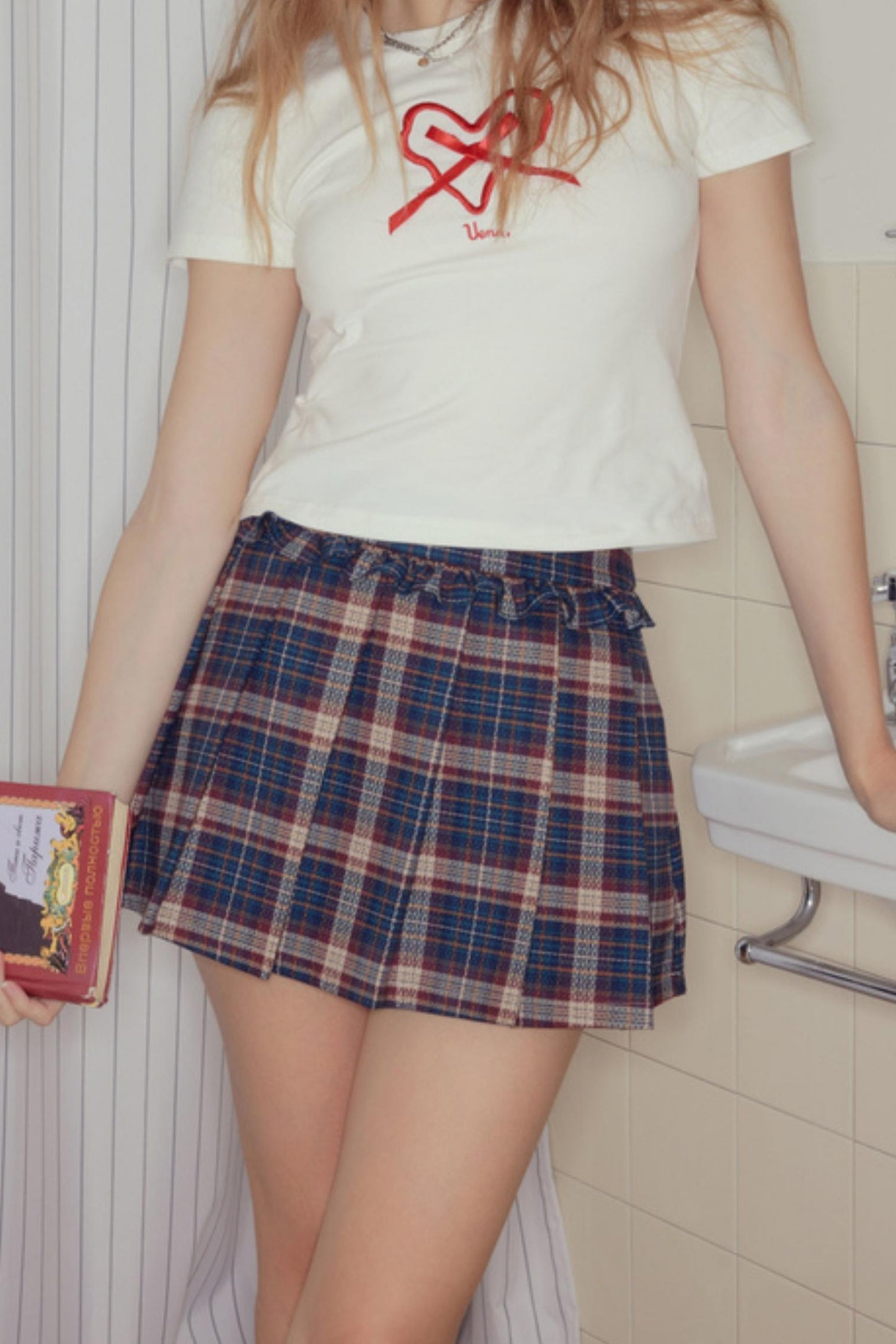 Vintage Plaid Ruffle A-Line Skirt