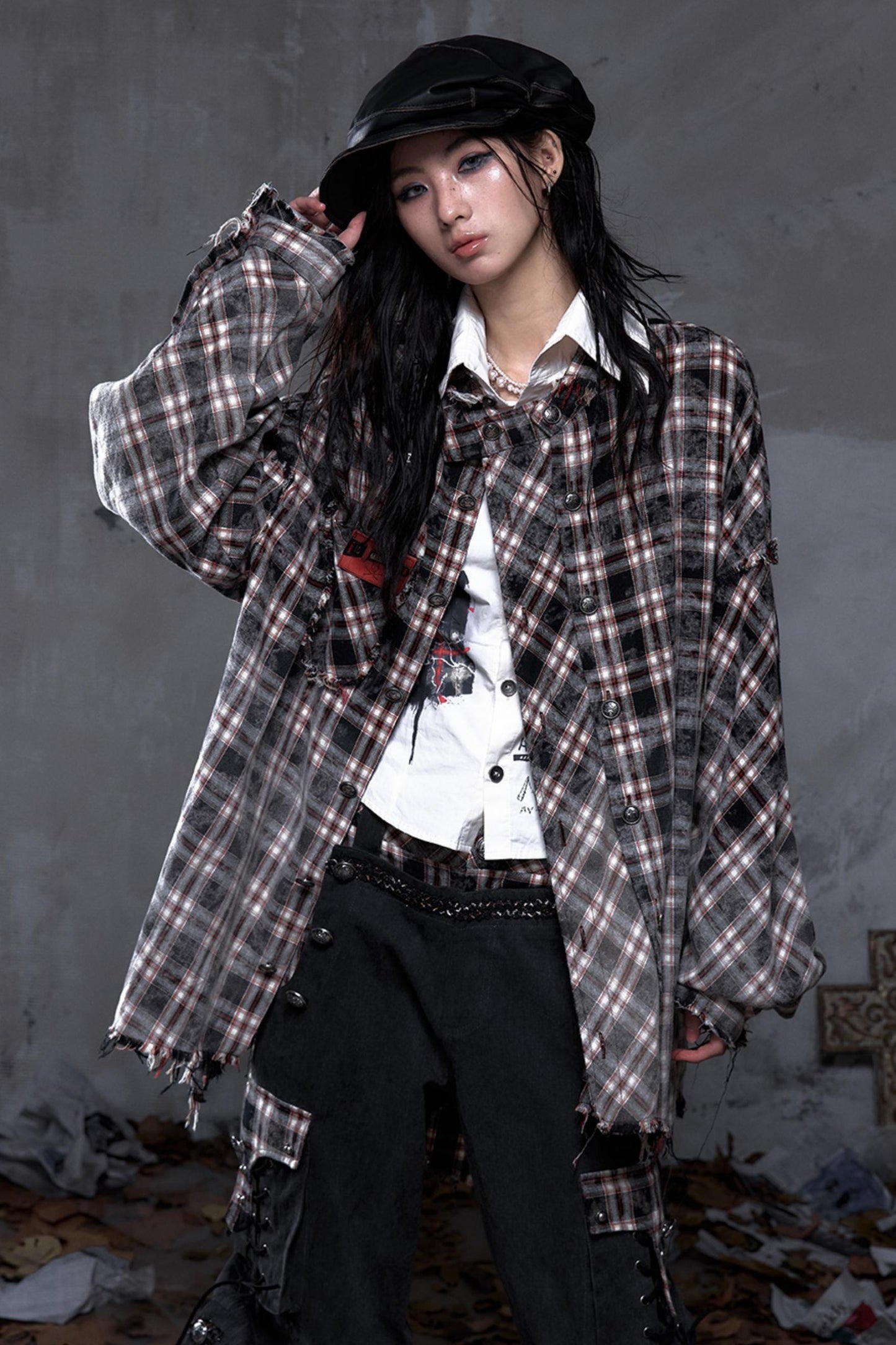 Gray Plaid Punk Shirt