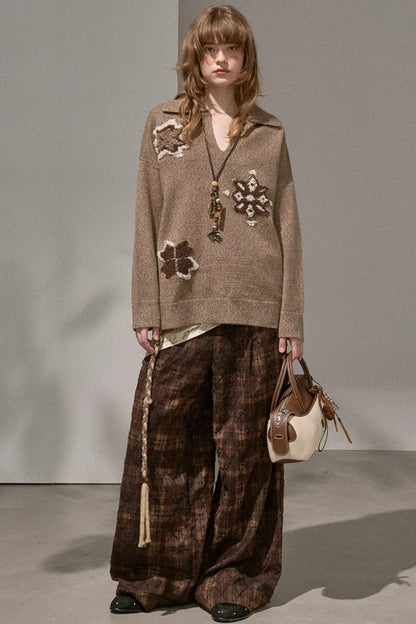 Volumetric Snowflake V-Neck Casual Sweater