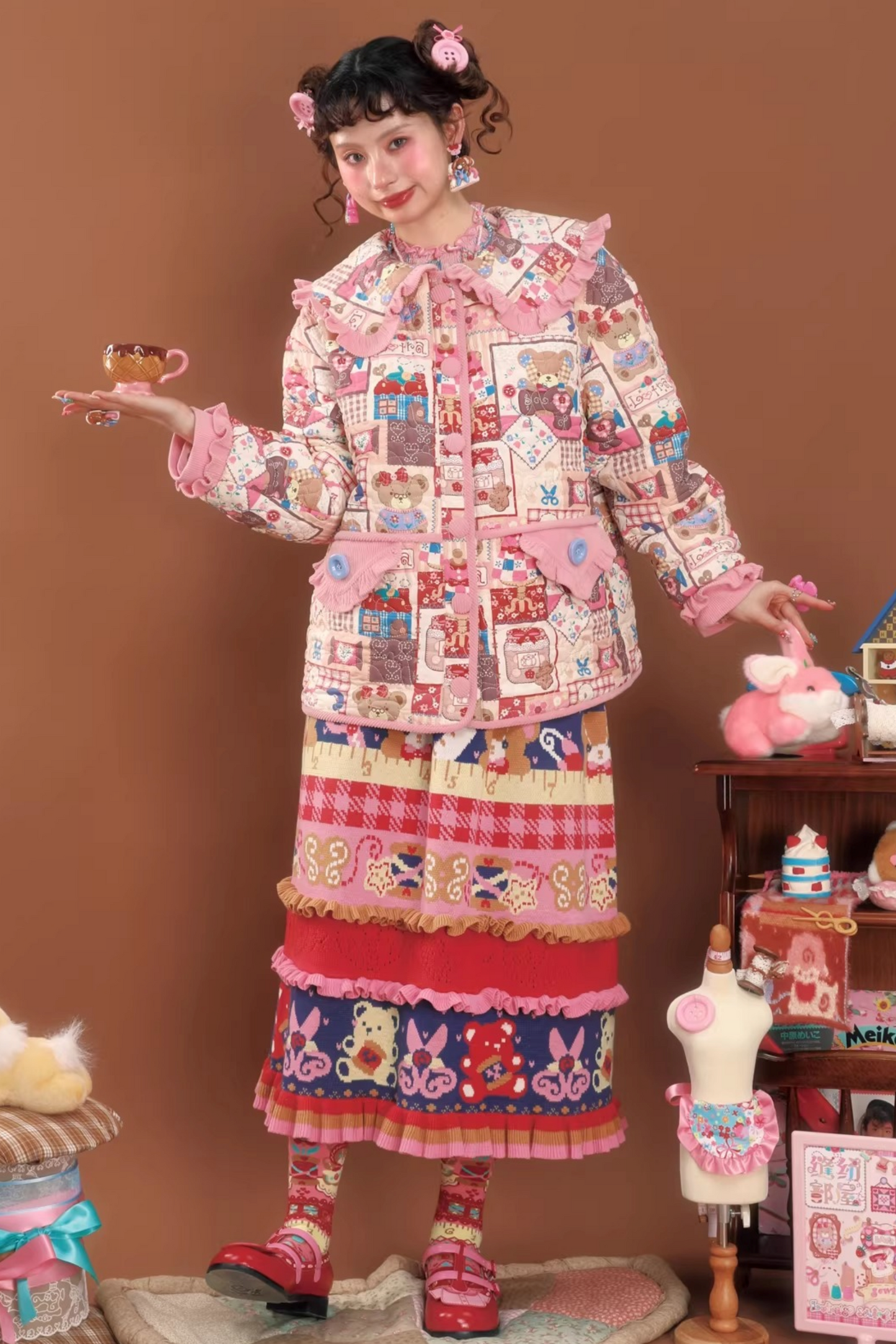 Rosa Patchwork Steppjacke