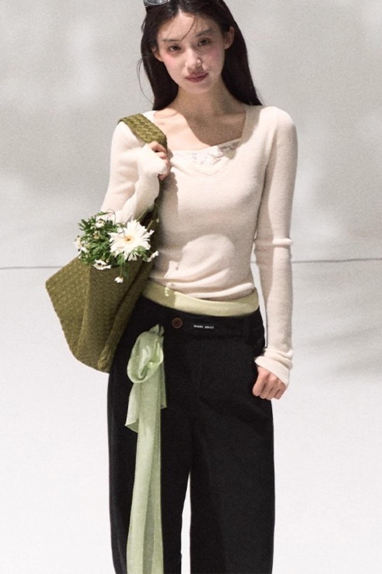 Linear Corduroy Straight Drape Pants