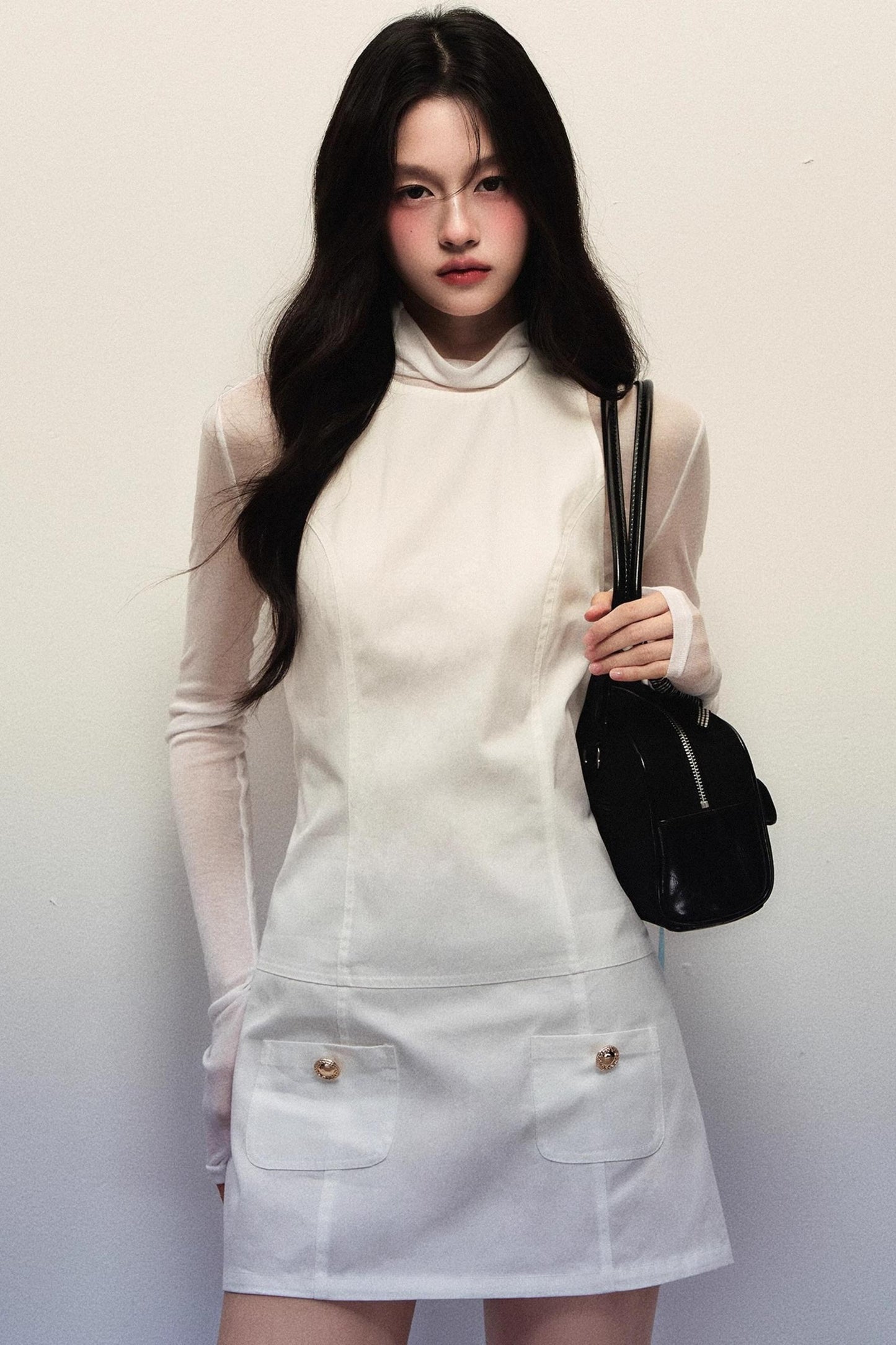 White Sleeveless Vest Dress Set-Up