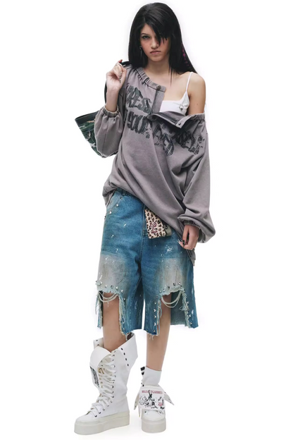 Grunge Gelbe Denim-Shorts