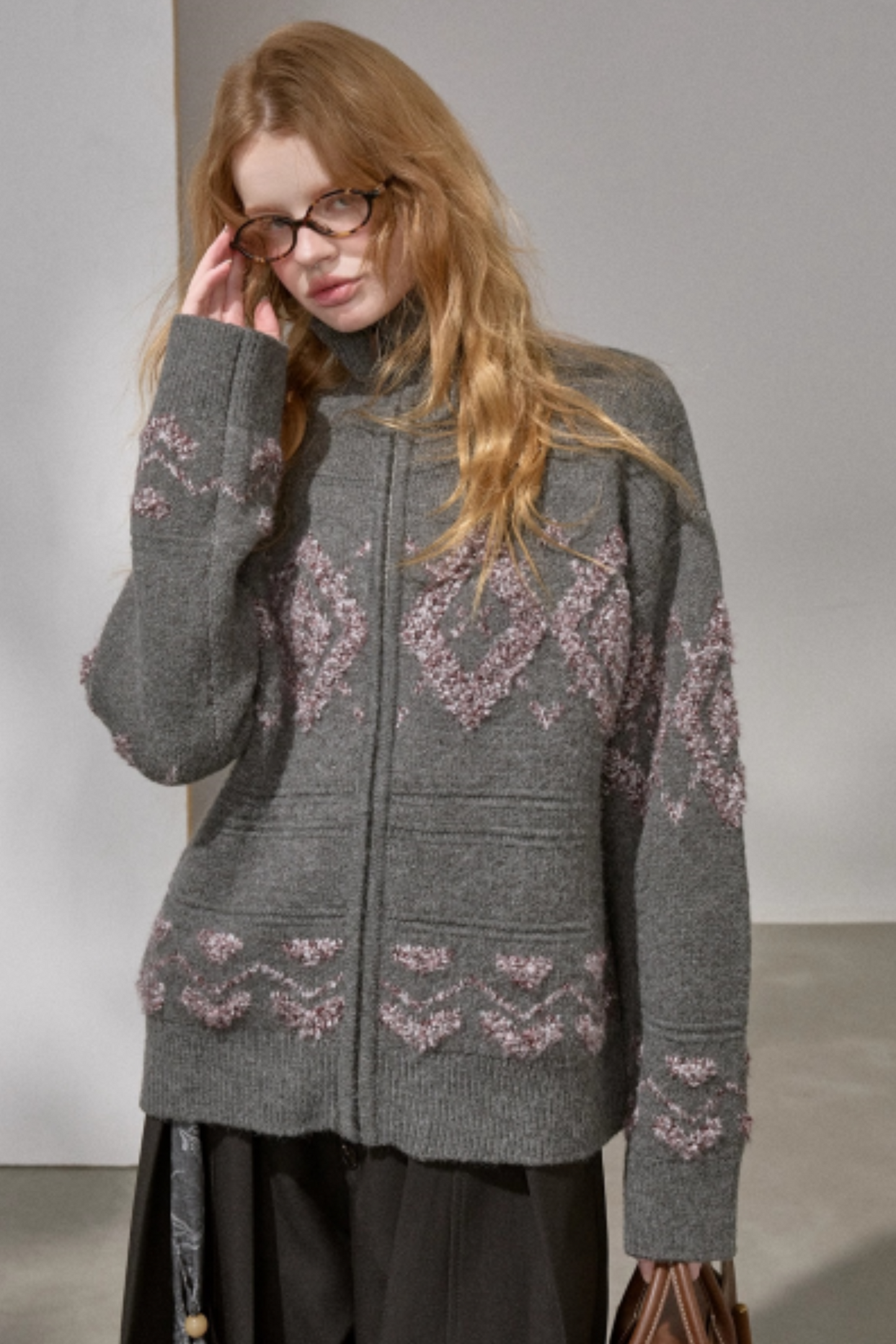 Diamond Pattern Knitted Cardigan Jacket