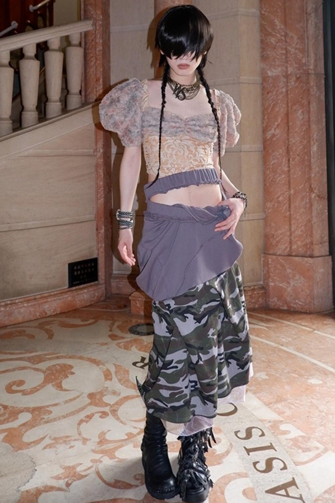 Patchwork Sheer Bud Strap Top