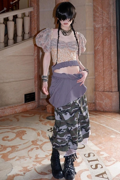 Patchwork Sheer Bud Strap Top