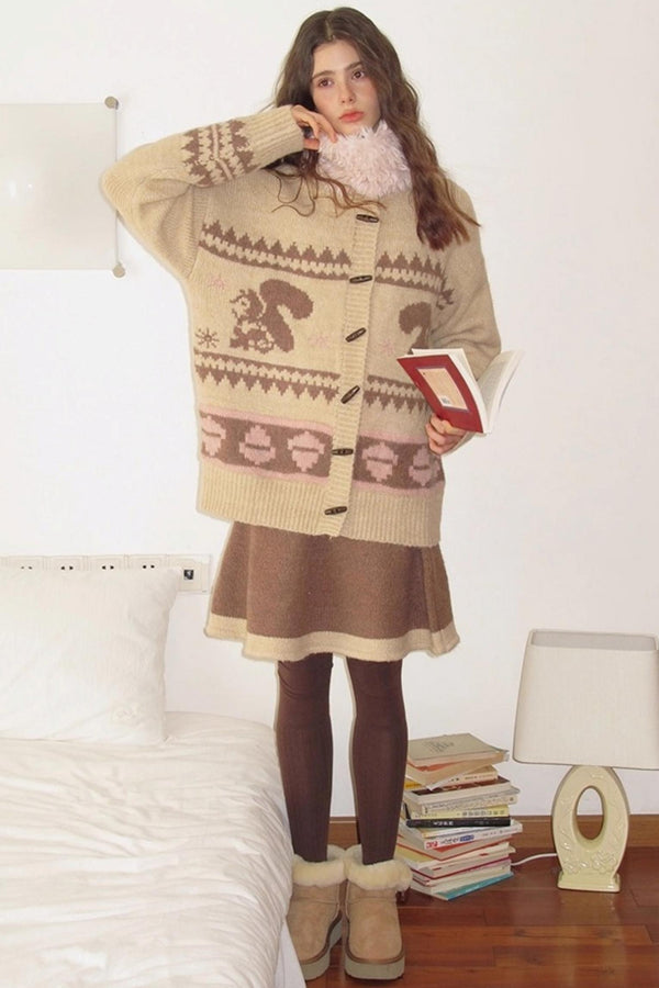 Pinecone Velvet Jacquard Sweater Skirt Set