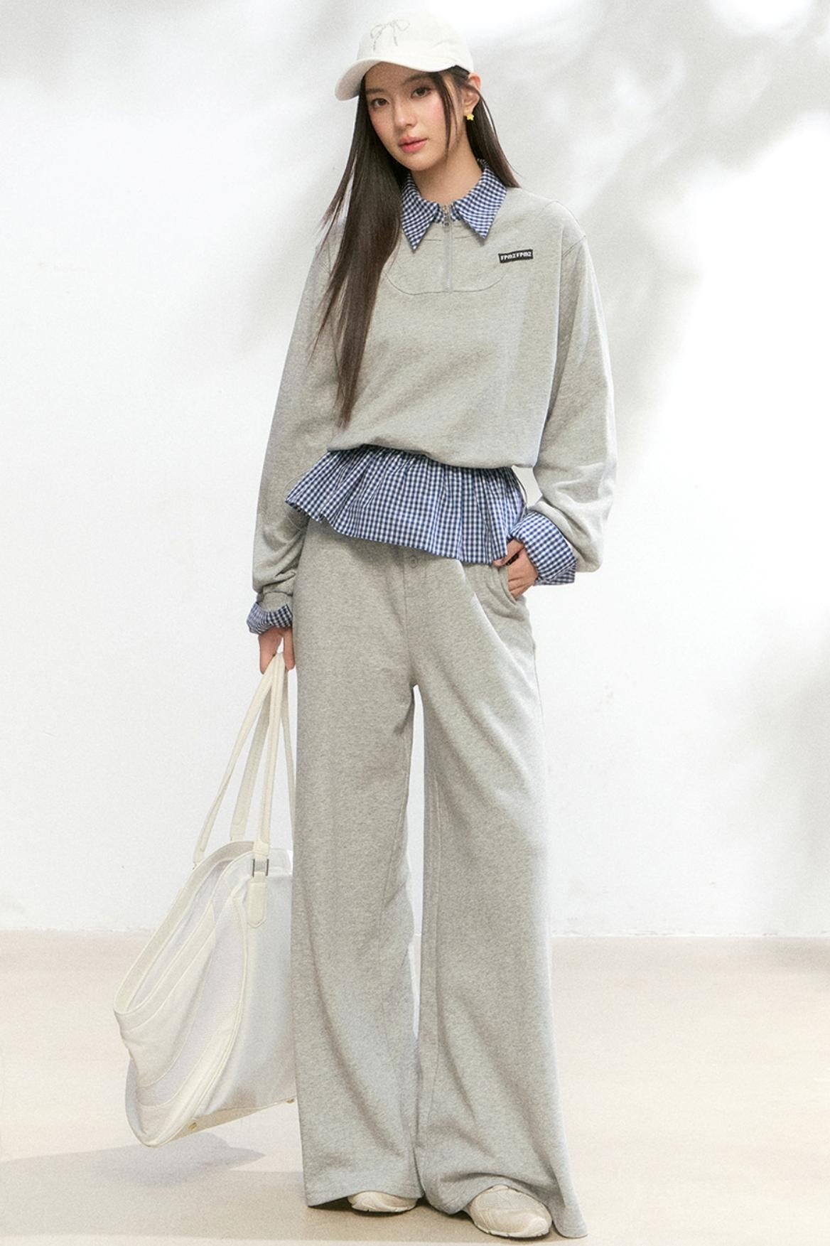 Plaid Polo Sweatshirt Set-Up