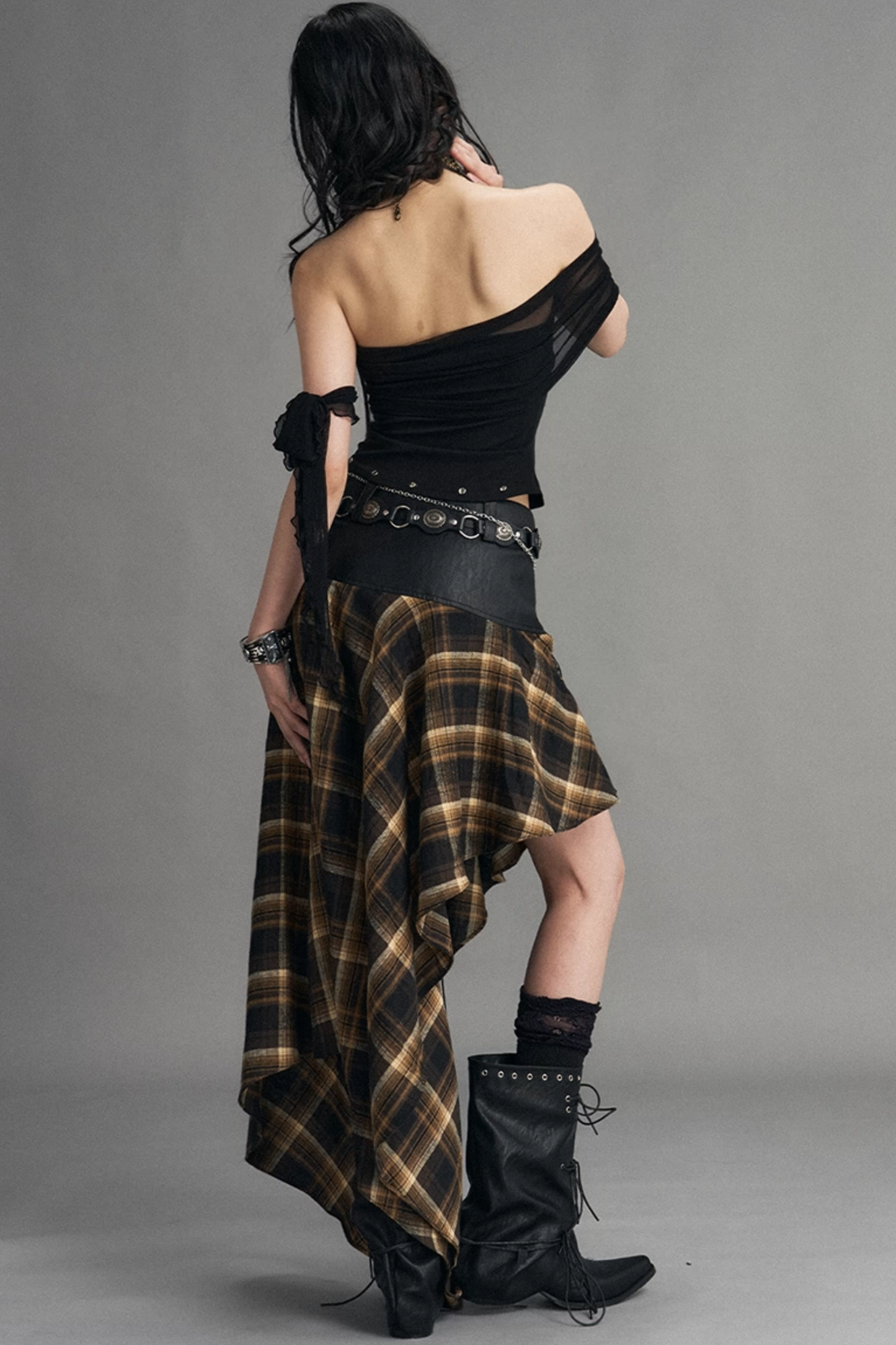 Punk-Netzstrick-Bandeau-Oberteil