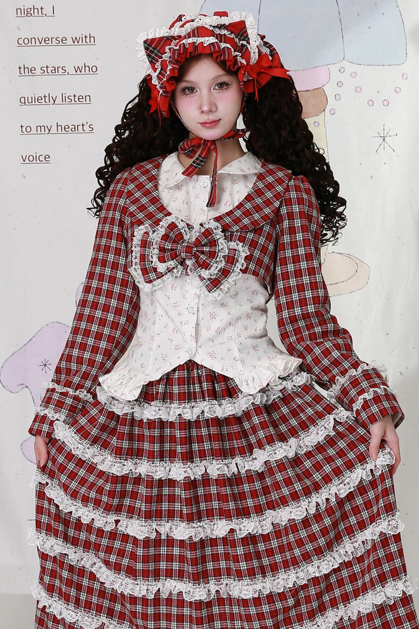 Christmas Red Checkered Bow Short Jacket