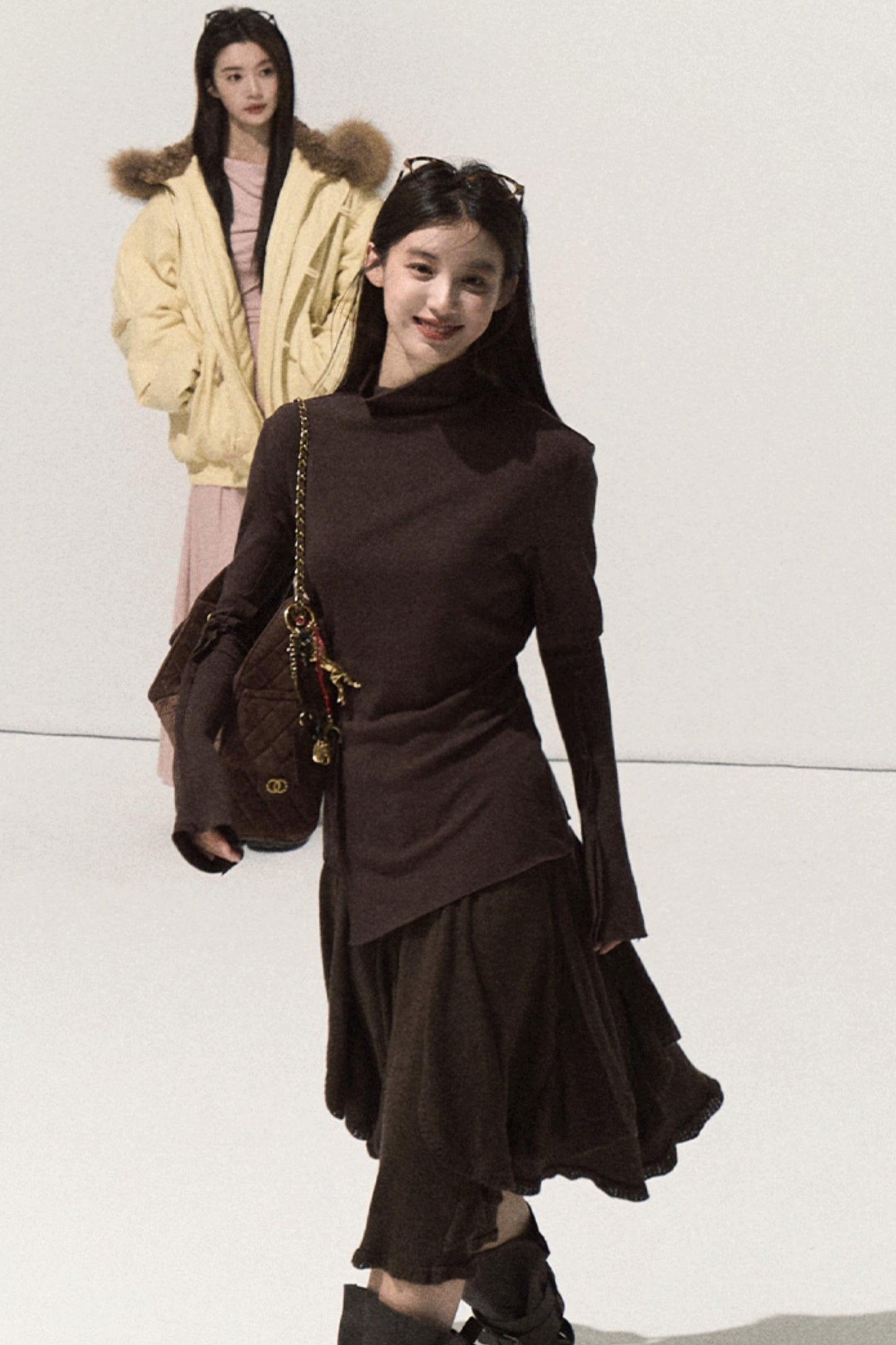 Wool Jacquard Ruffle Skirt