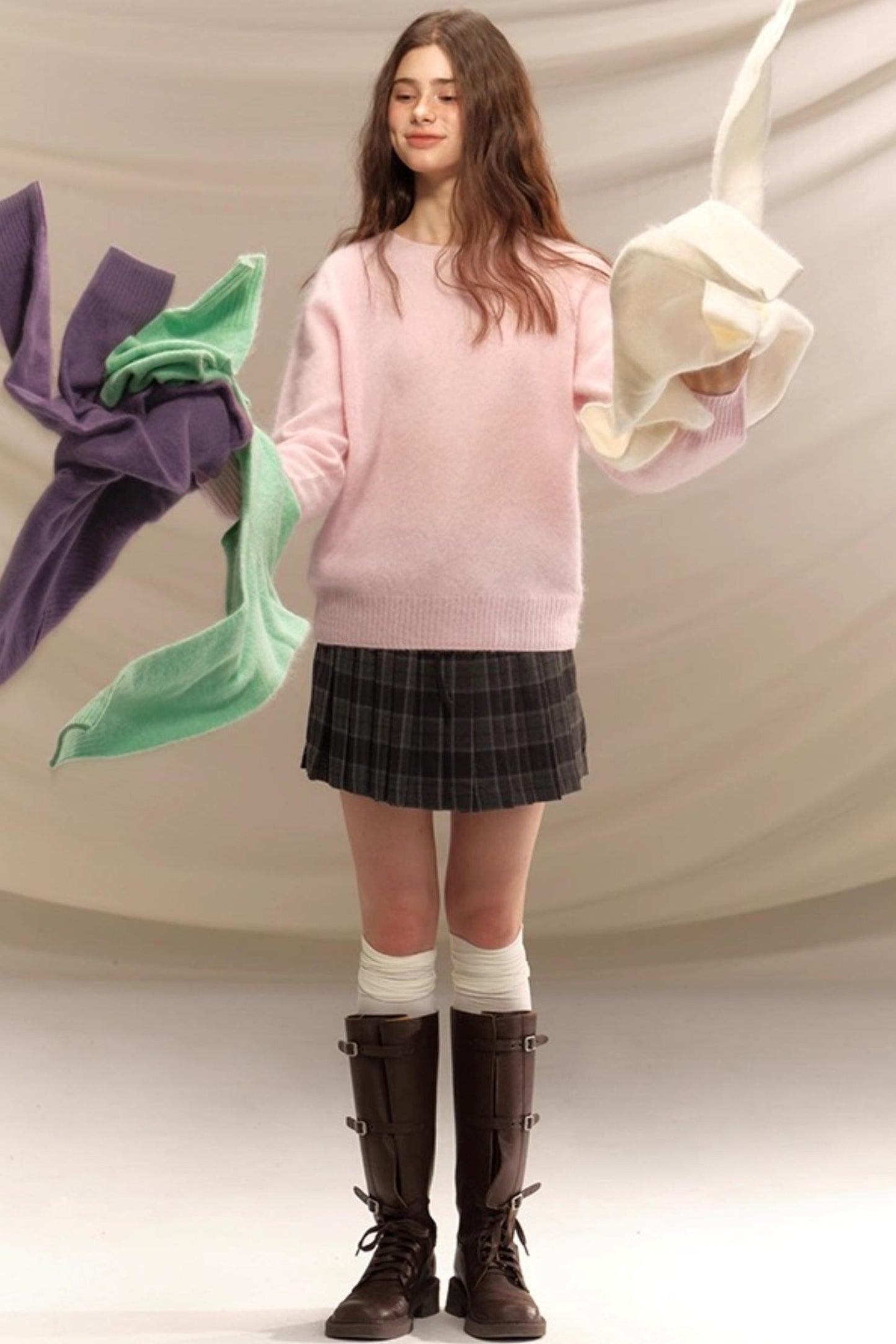 Gray Plaid Pleated Skirt