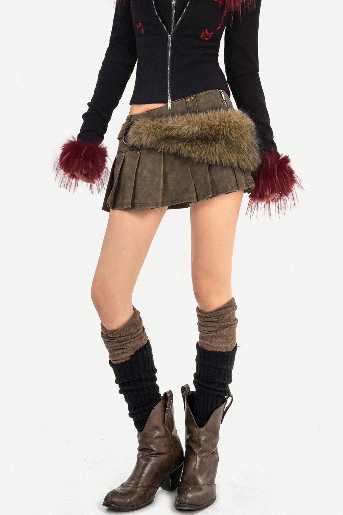 Mid-Low Waist Mini Pleated Short Skirt