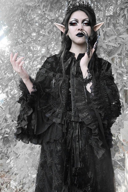 Gothic Dark Pattern Velvet Lace Cape