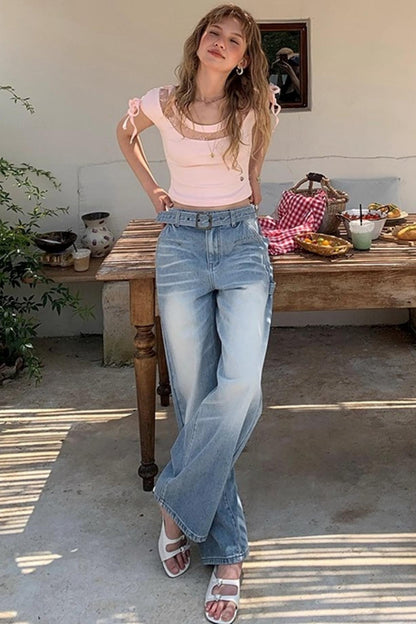 Vintage Blue Distressed Straight Jeans